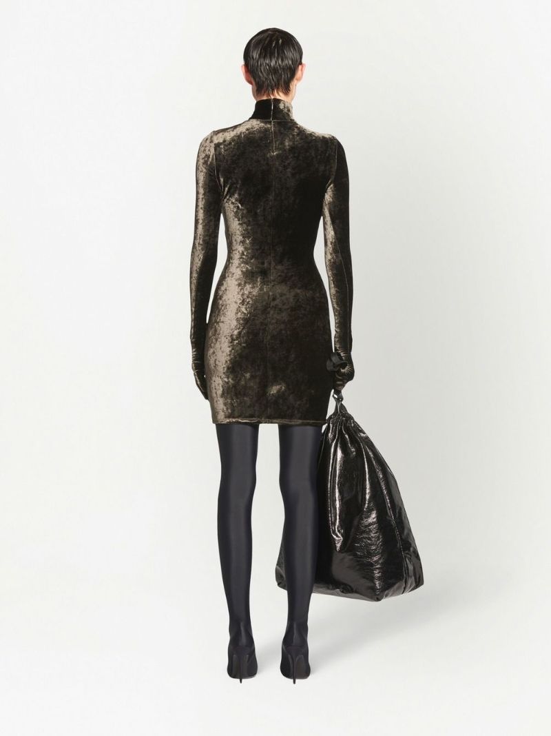 Brown Crushed Velvet Dress with Gloves