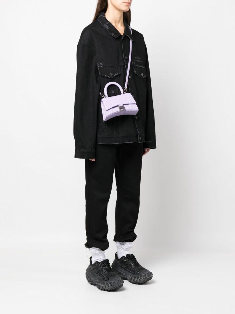Purple Hourglass Xs Mock Croc Leather Top Handle Bag