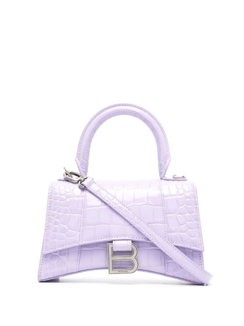 Purple Hourglass Xs Mock Croc Leather Top Handle Bag