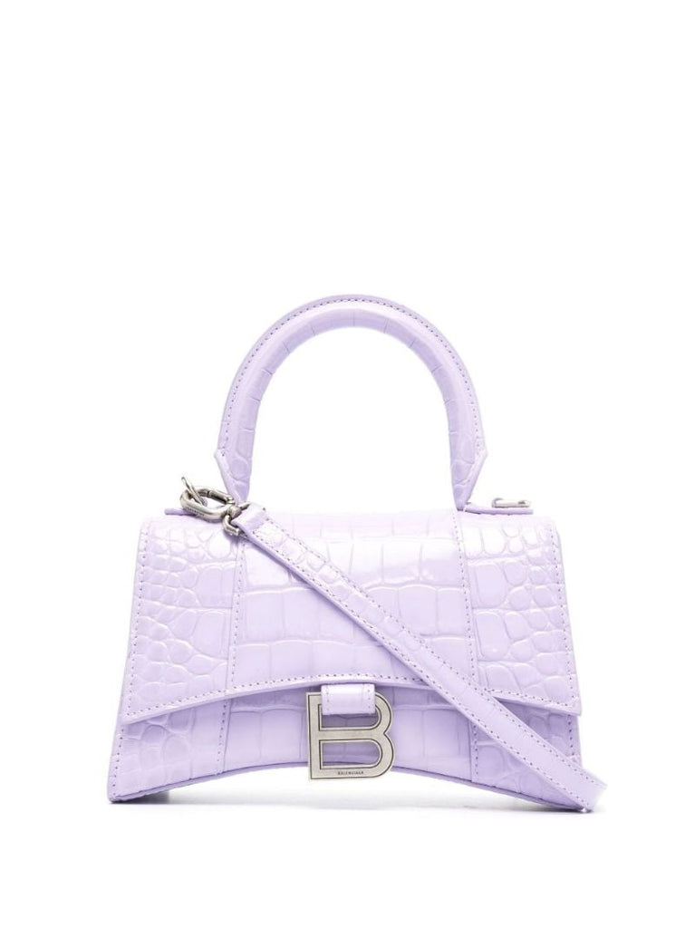 Purple Hourglass Xs Mock Croc Leather Top Handle Bag