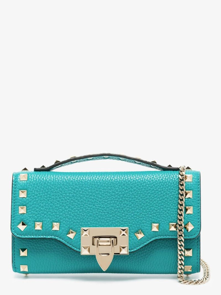 Green Rockstud Leather Chain Wallet