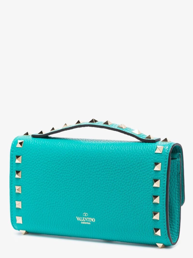 Green Rockstud Leather Chain Wallet