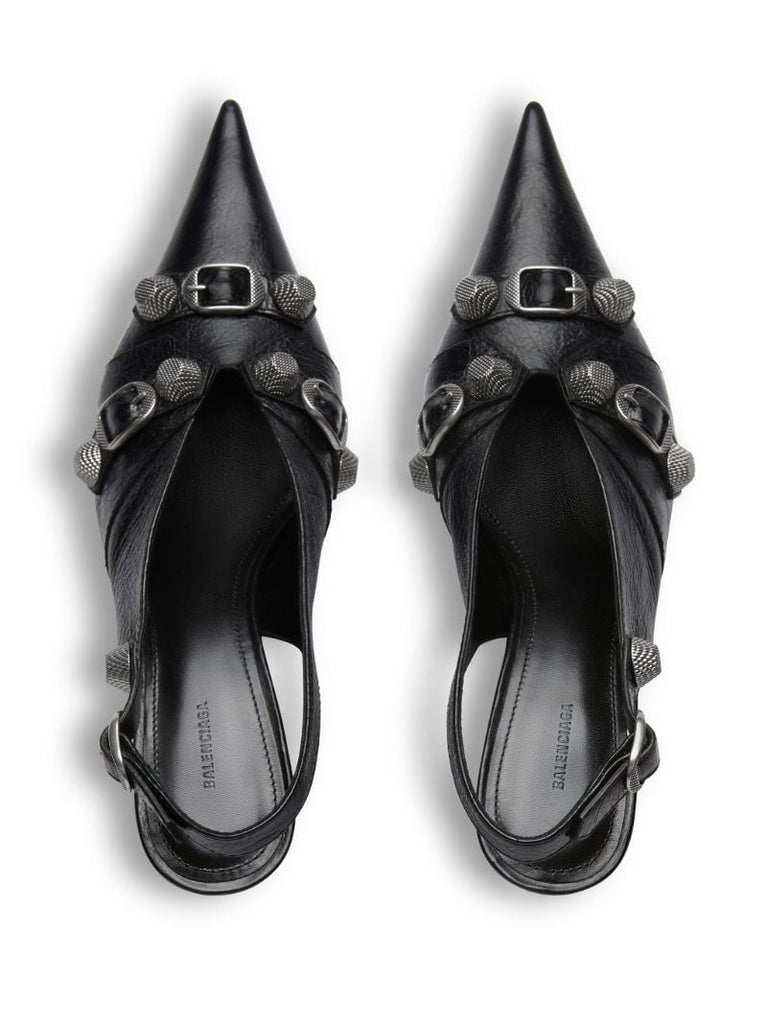 Black Cagole 70 Slingback Leather Pumps