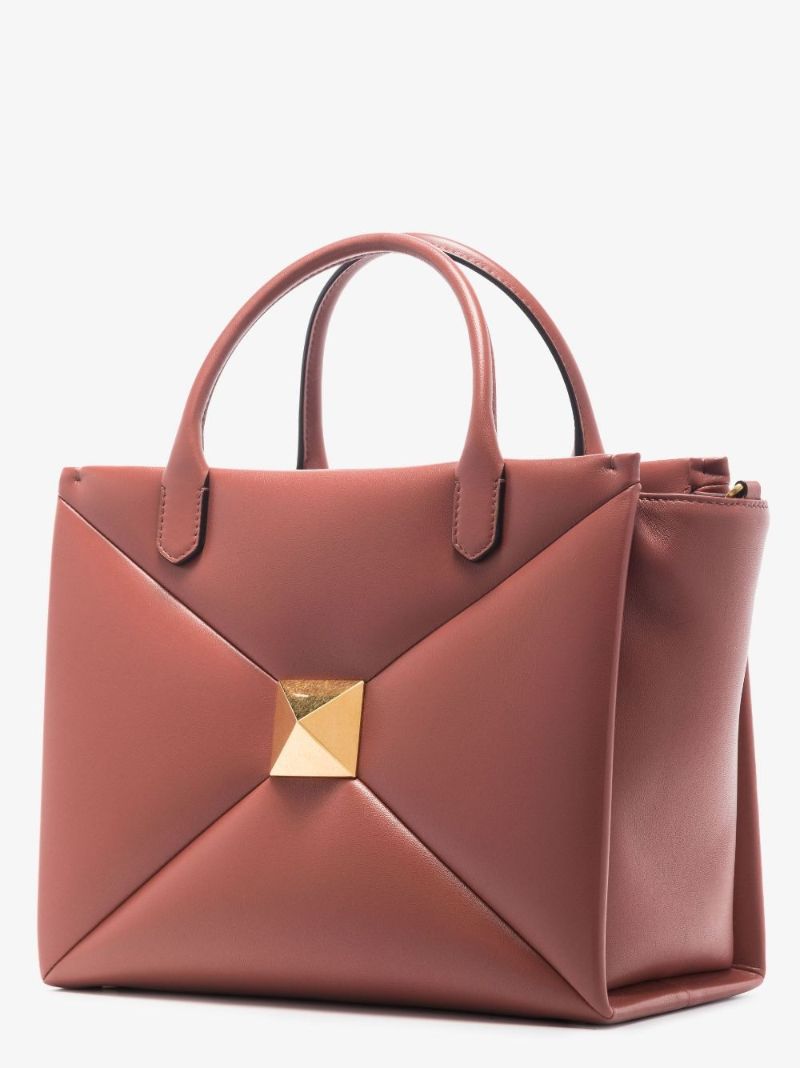 Brown One Stud Medium Leather Tote Bag