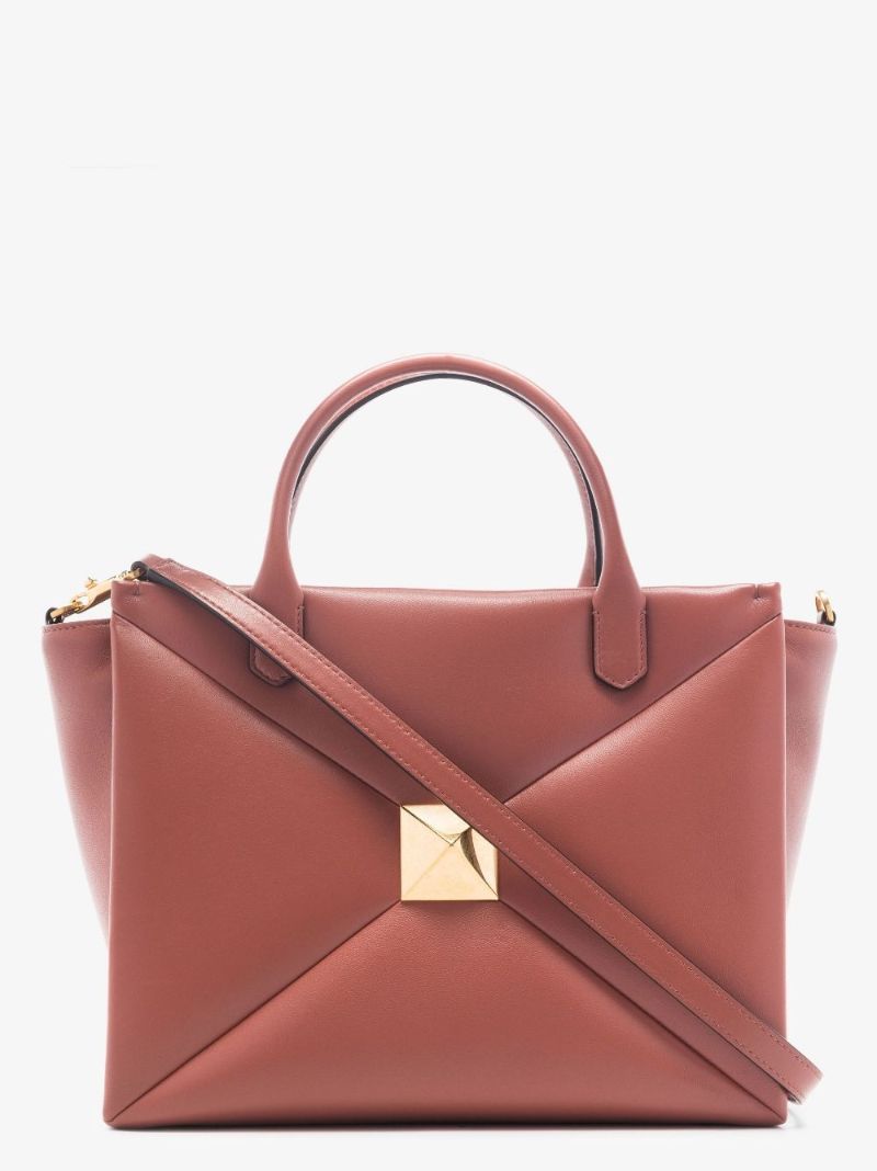 Brown One Stud Medium Leather Tote Bag