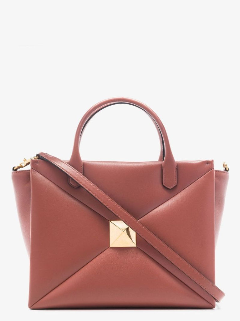Brown One Stud Medium Leather Tote Bag