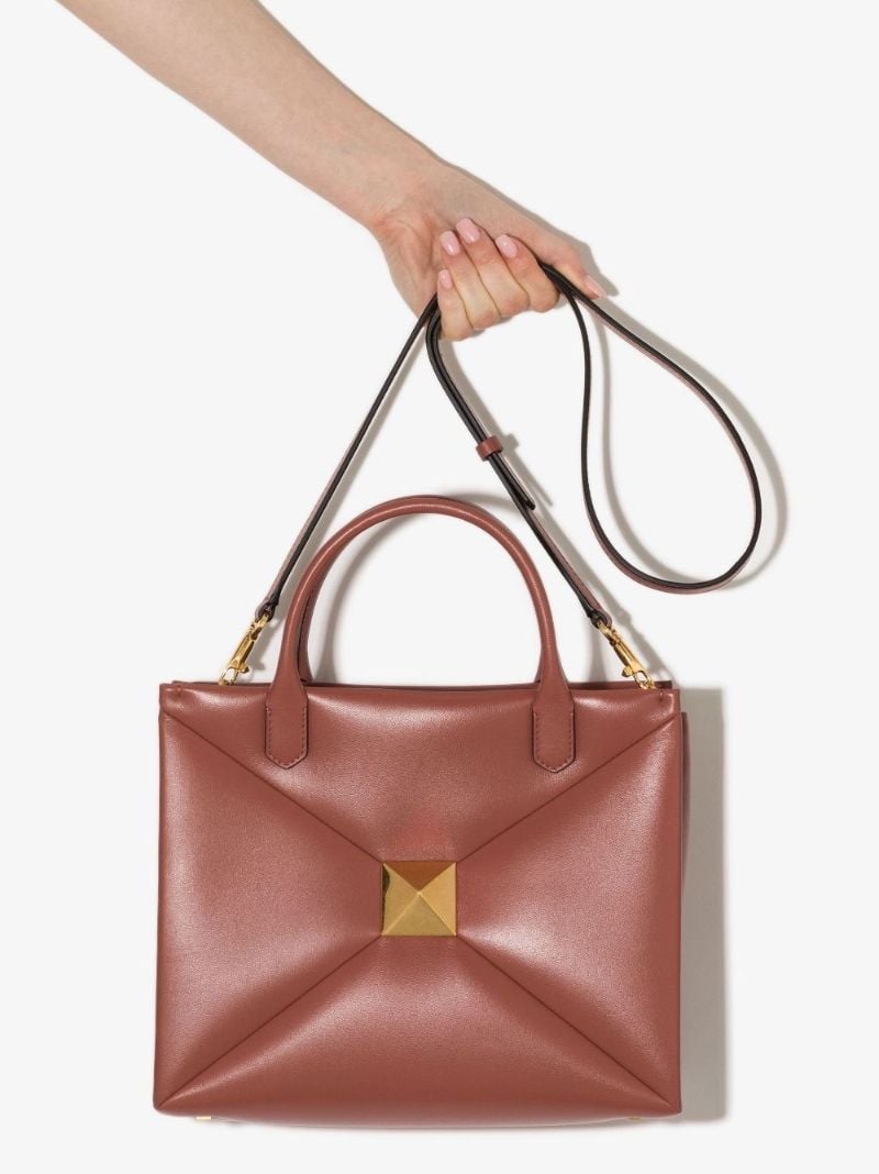 Brown One Stud Medium Leather Tote Bag