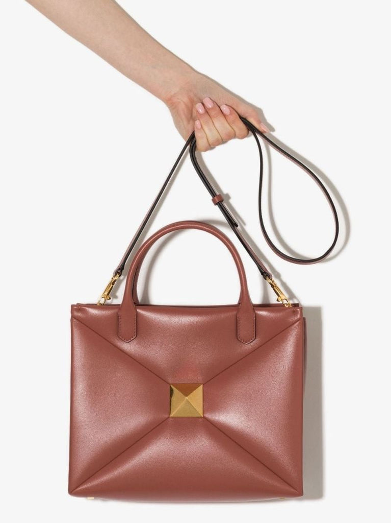 Brown One Stud Medium Leather Tote Bag