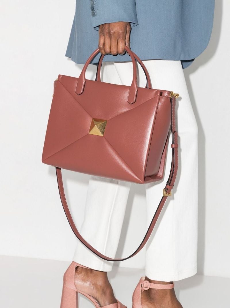 Brown One Stud Medium Leather Tote Bag