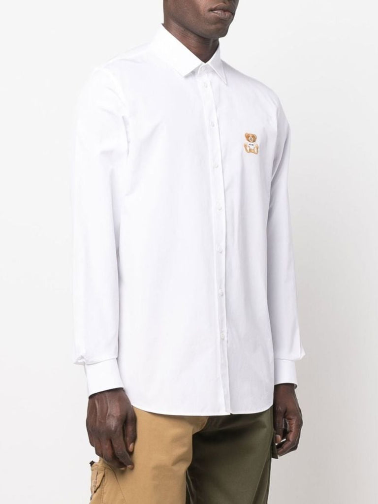 White Logo-patch Cotton Shirt