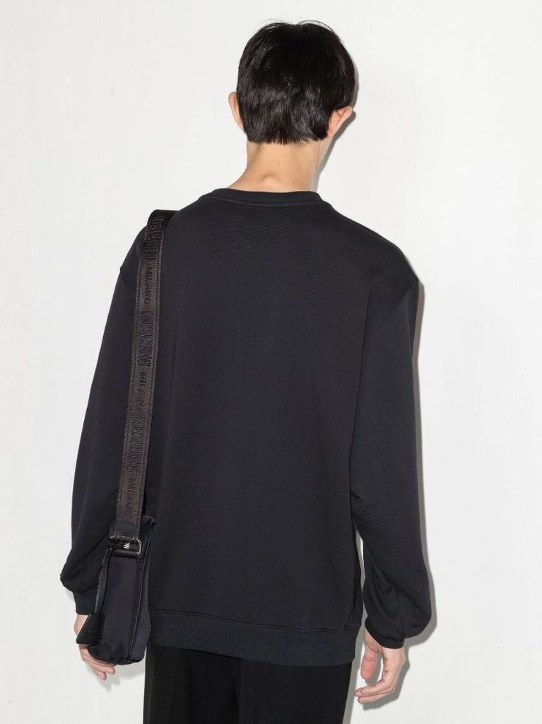Black Varsity Logo Print Cotton Sweatshirt