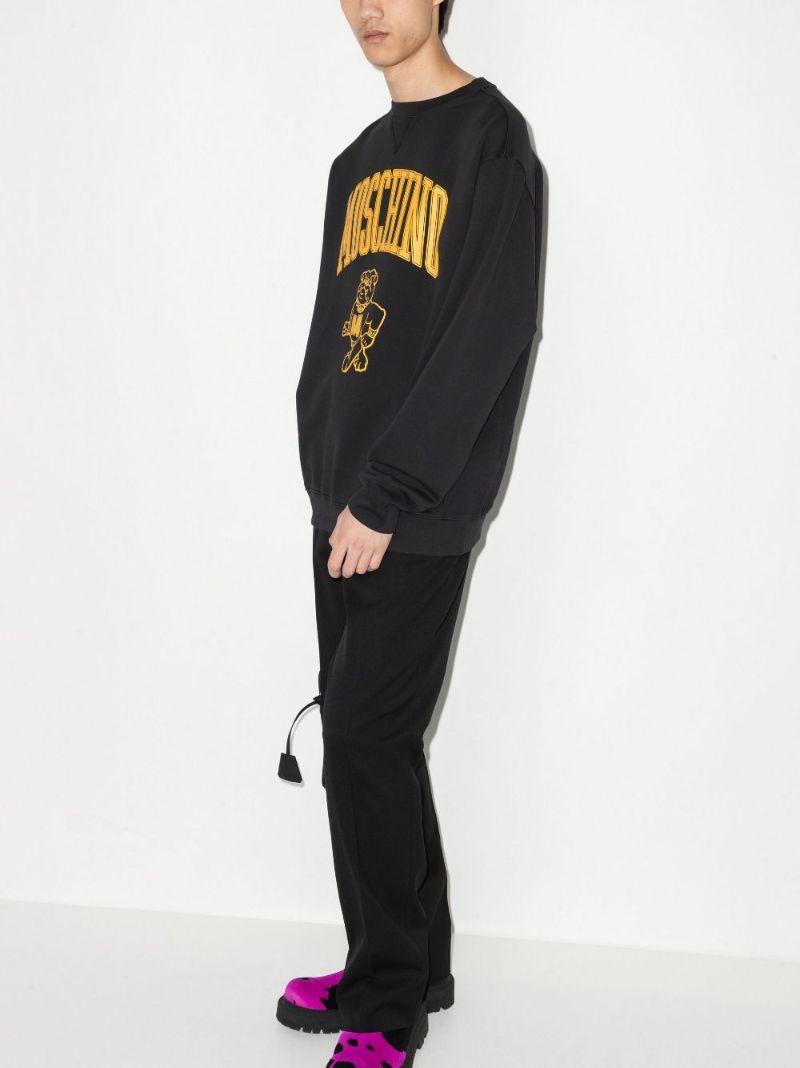Black Varsity Logo Print Cotton Sweatshirt