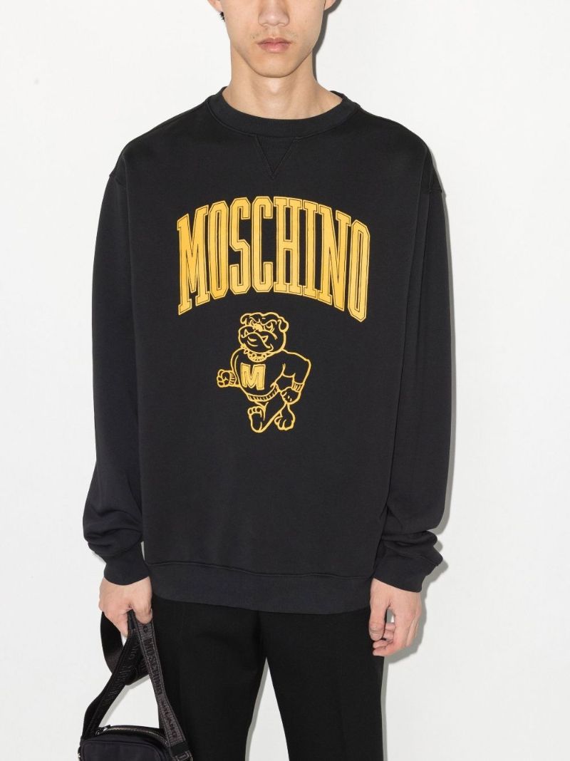 Black Varsity Logo Print Cotton Sweatshirt
