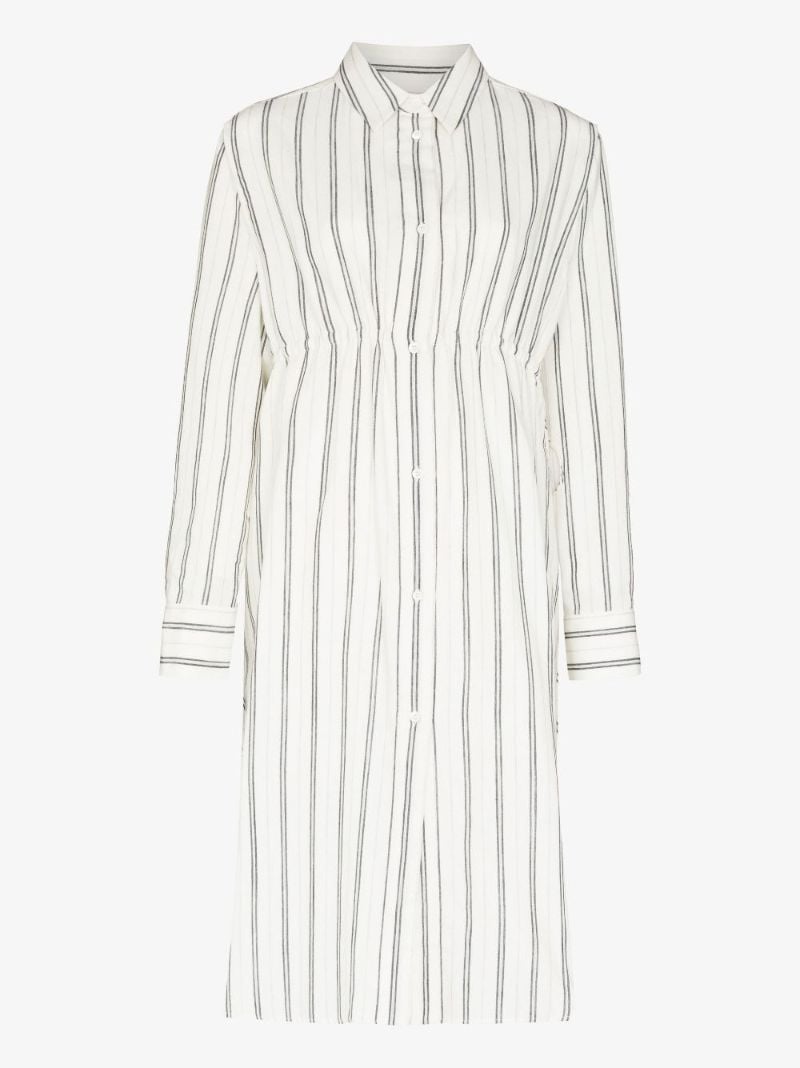 Neutral Striped Cotton Shirt Dress