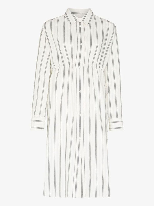 Neutral Striped Cotton Shirt Dress