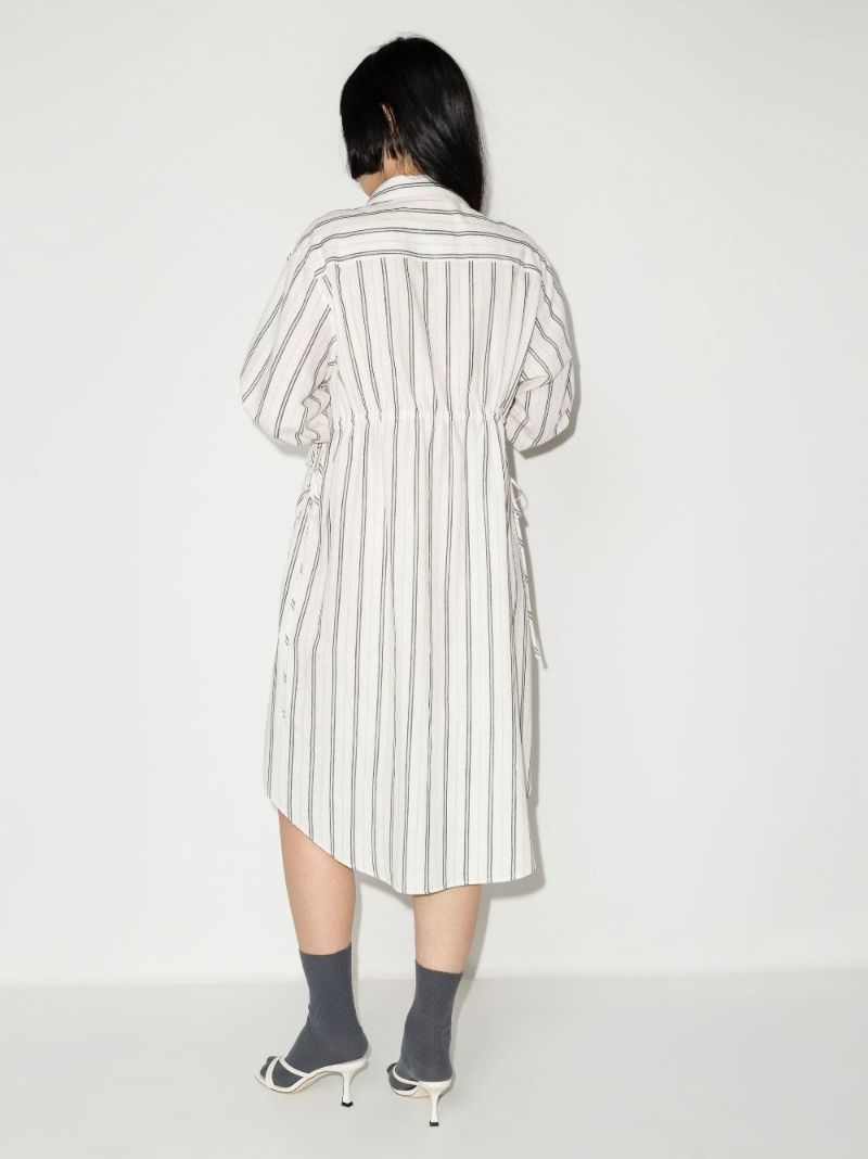 Neutral Striped Cotton Shirt Dress