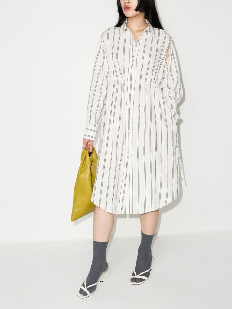 Neutral Striped Cotton Shirt Dress