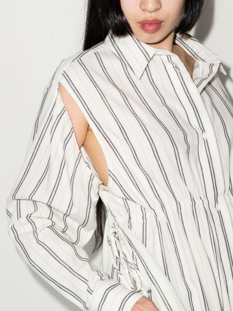Neutral Striped Cotton Shirt Dress