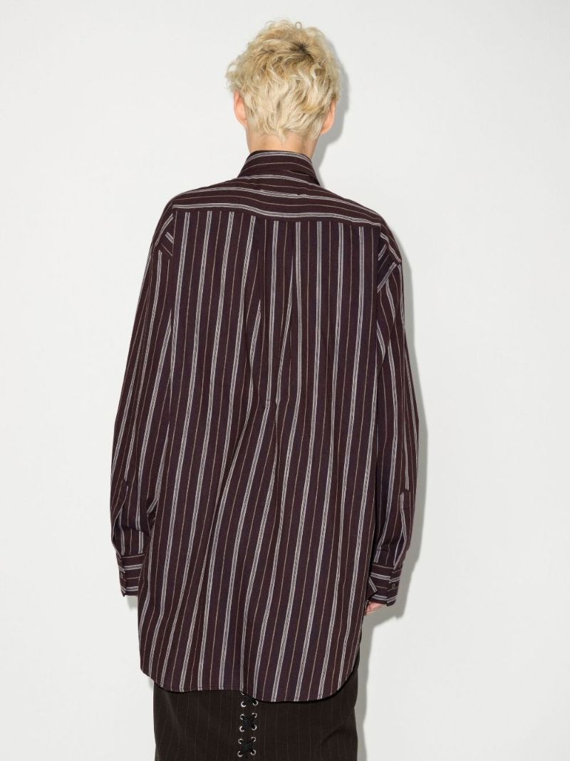 Brown Vertical Stripe Belted Shirt