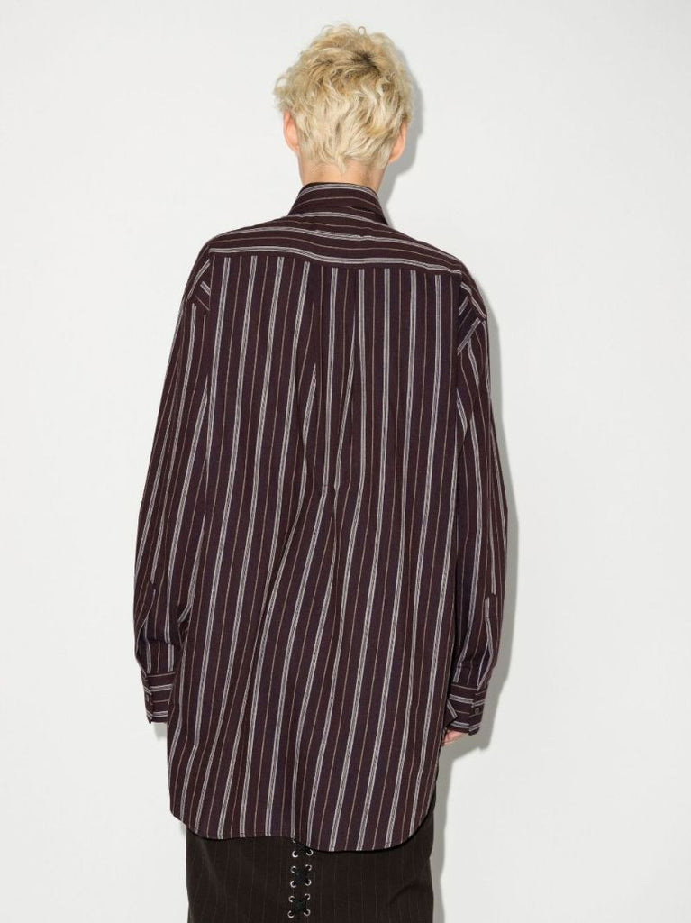 Brown Vertical Stripe Belted Shirt