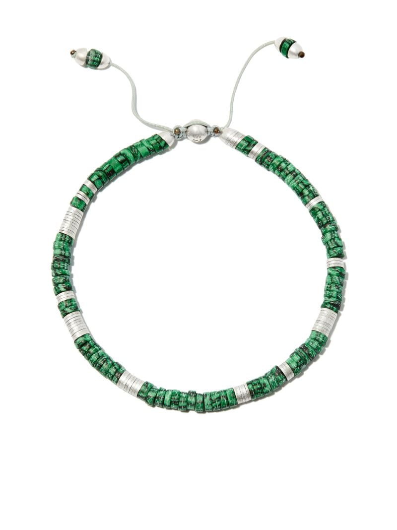 Silver-tone Malachite Beaded Bracelet