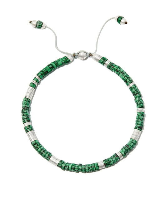 Silver-tone Malachite Beaded Bracelet