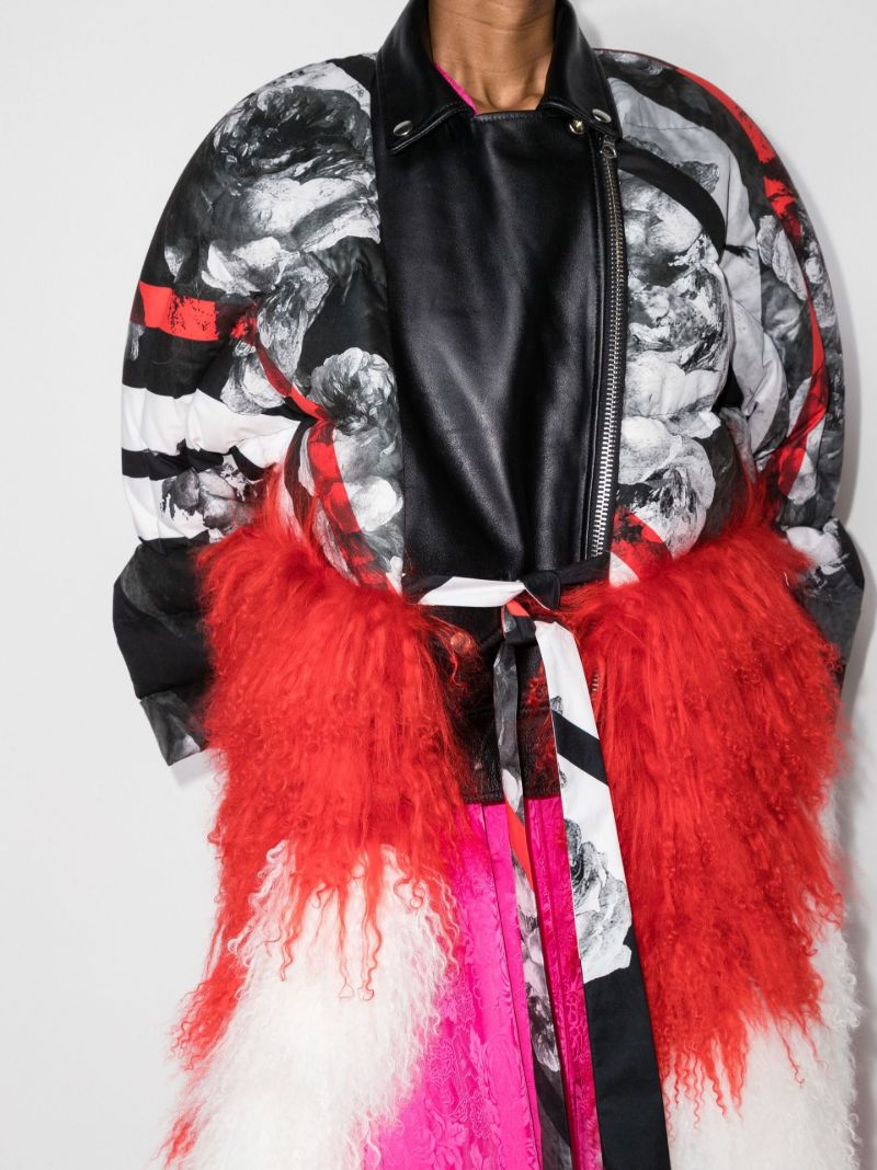 Black and White Reconstructed Leather Puffer Coat