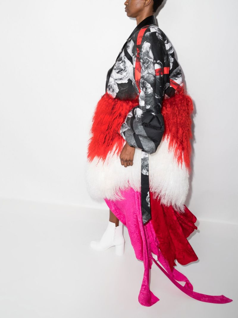 Black and White Reconstructed Leather Puffer Coat