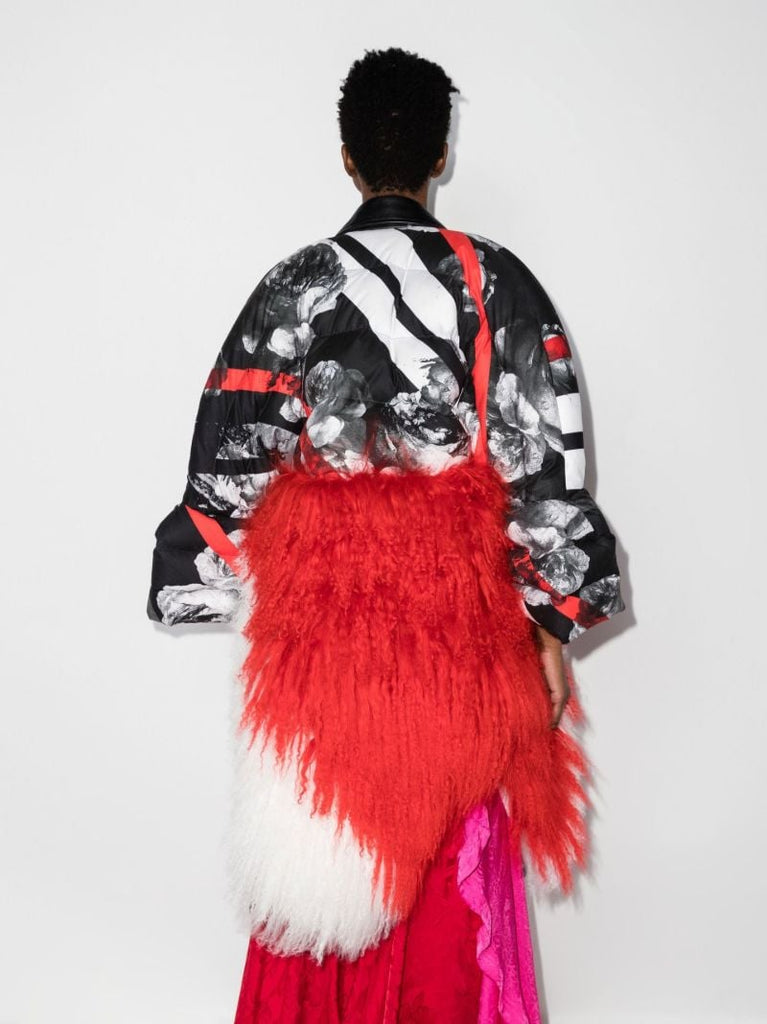 Black and White Reconstructed Leather Puffer Coat