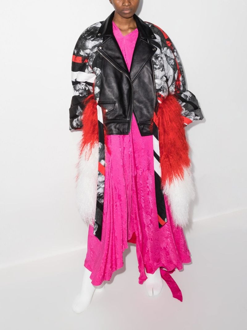 Black and White Reconstructed Leather Puffer Coat