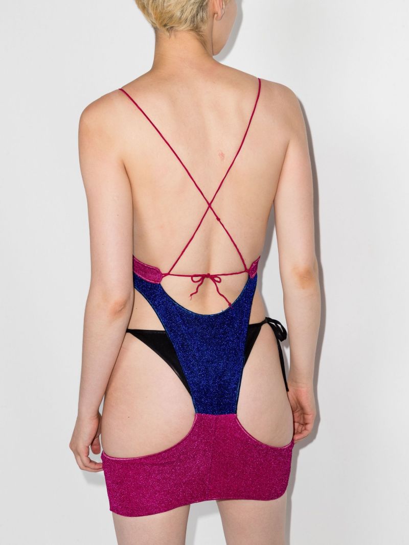 Pink and Blue Reconstructed Cut-out Swimsuit