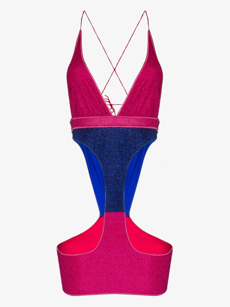 Pink and Blue Reconstructed Cut-out Swimsuit