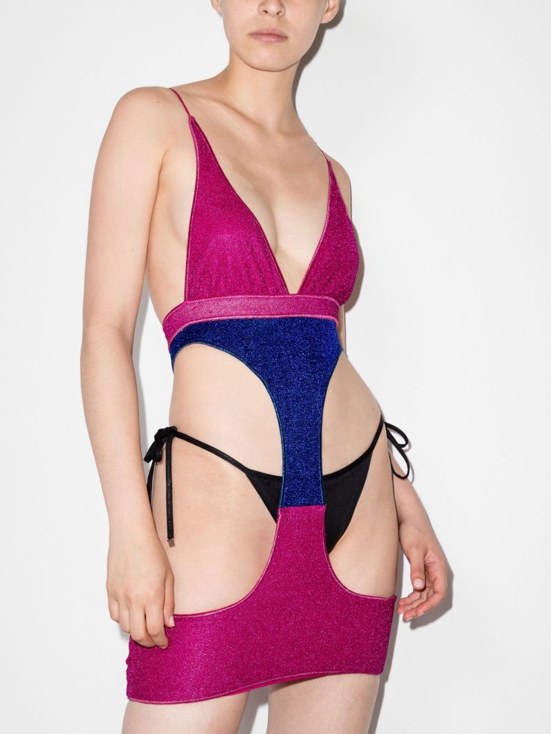 Pink and Blue Reconstructed Cut-out Swimsuit