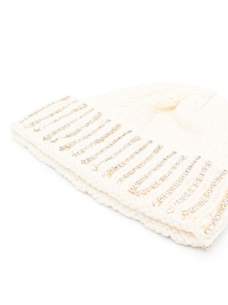Neutral Crystal-embellished Wool Beanie Hat