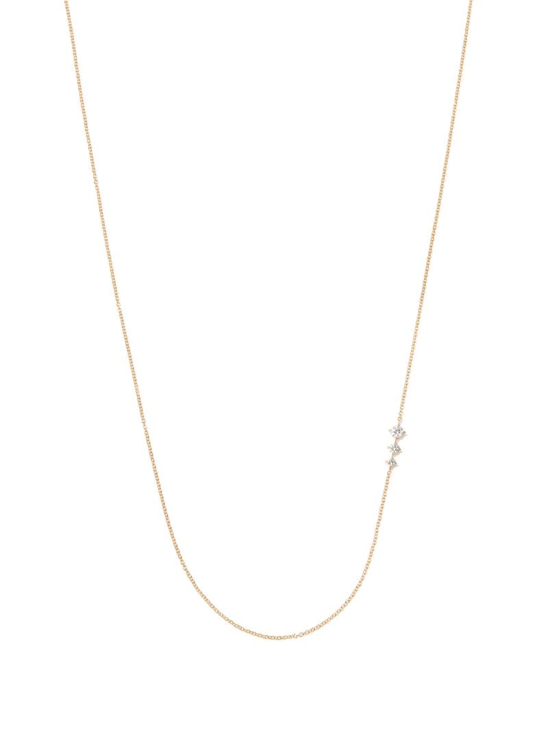 14k Yellow Gold Floating Triple Diamond Necklace