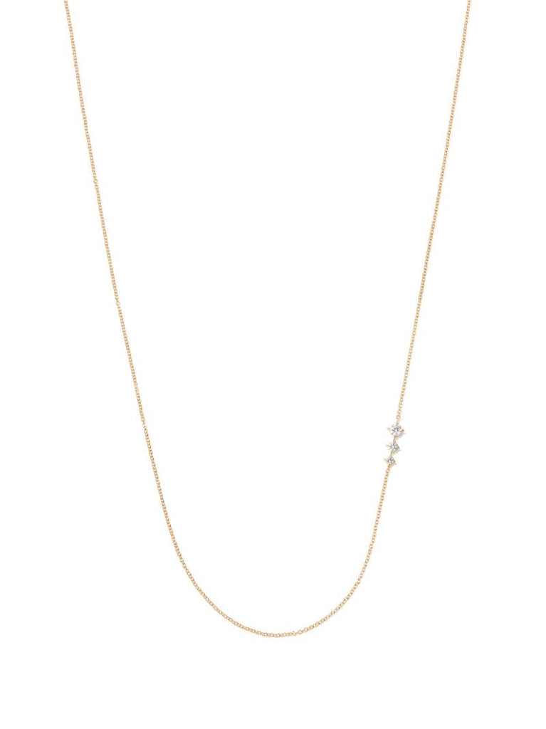 14k Yellow Gold Floating Triple Diamond Necklace
