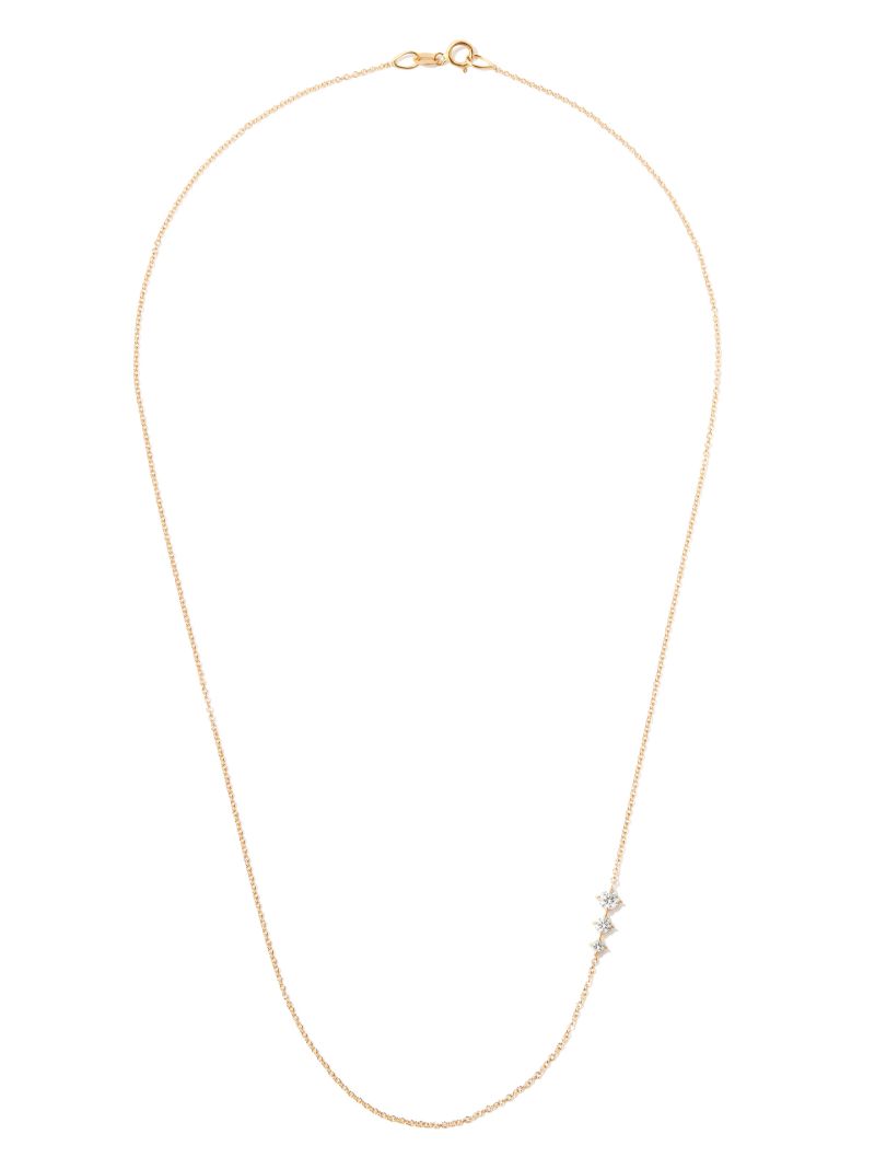 14k Yellow Gold Floating Triple Diamond Necklace