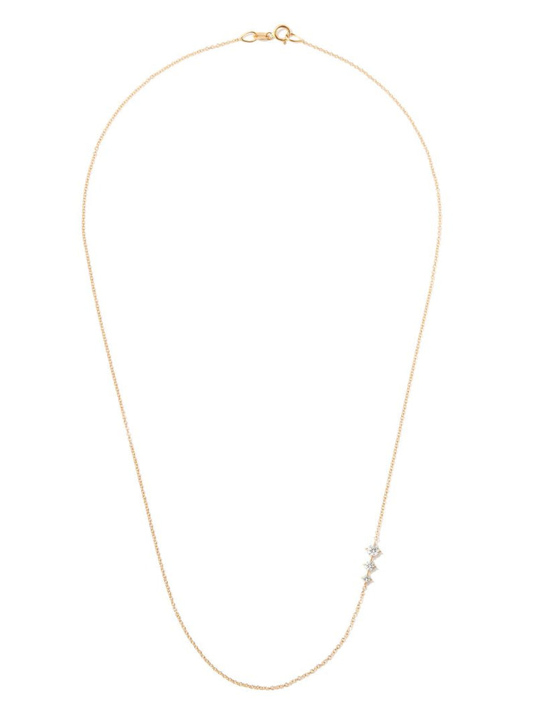 14k Yellow Gold Floating Triple Diamond Necklace