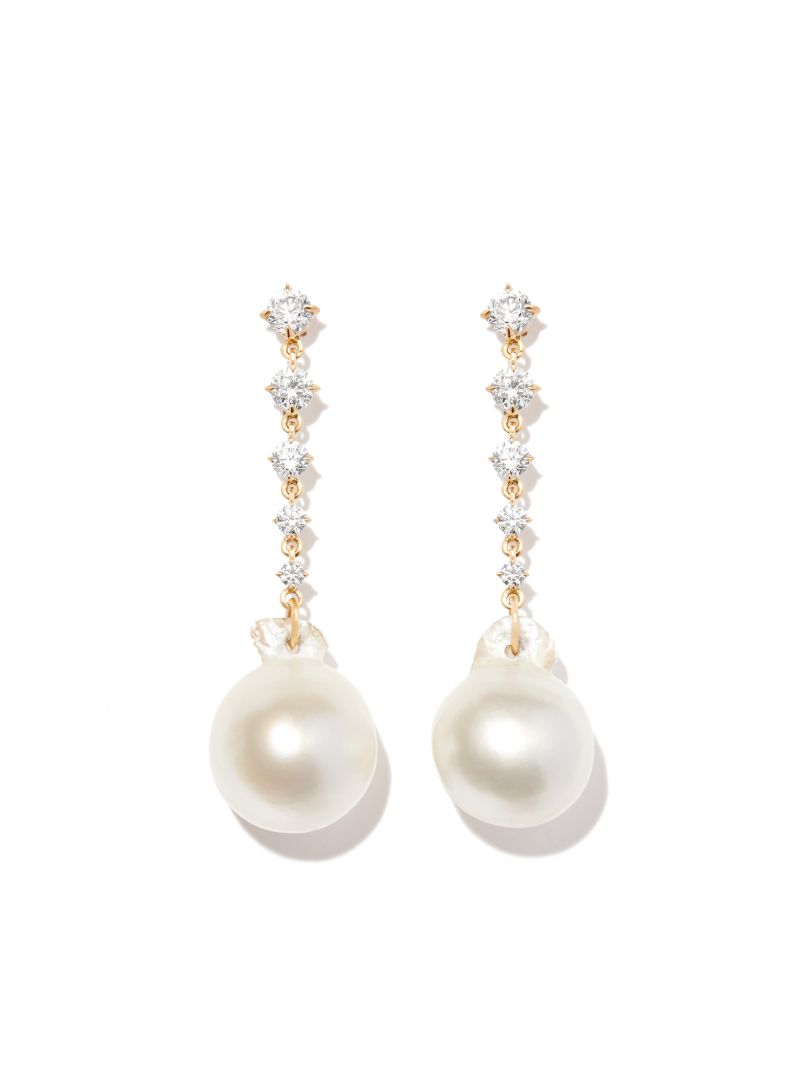 18k Yellow Gold Ã_x0083_â_x0080_°clat Pearl Diamond Earrings