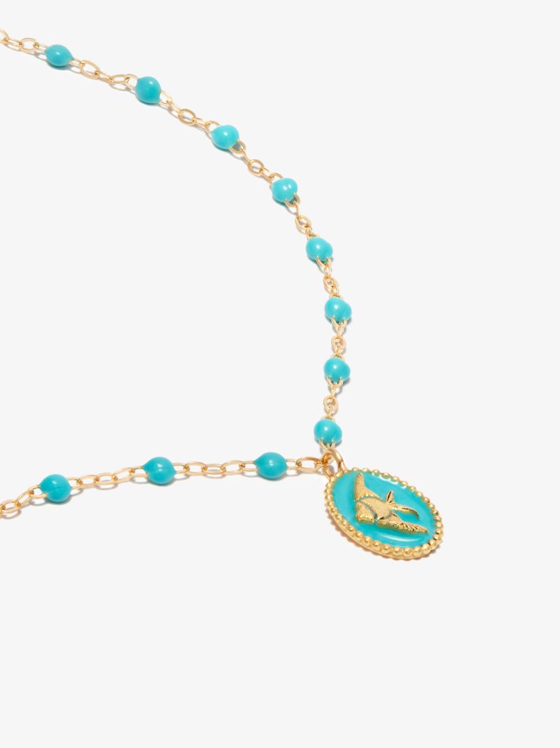 18k Yellow Gold Angelfish Enamel Pendant Necklace