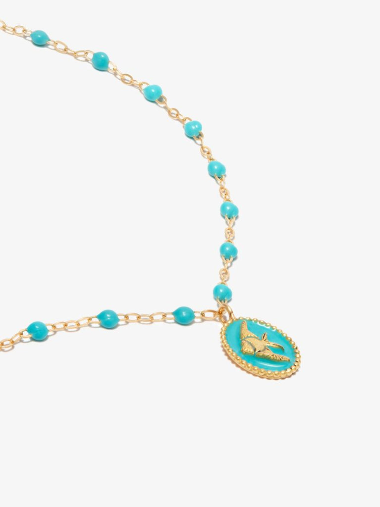 18k Yellow Gold Angelfish Enamel Pendant Necklace