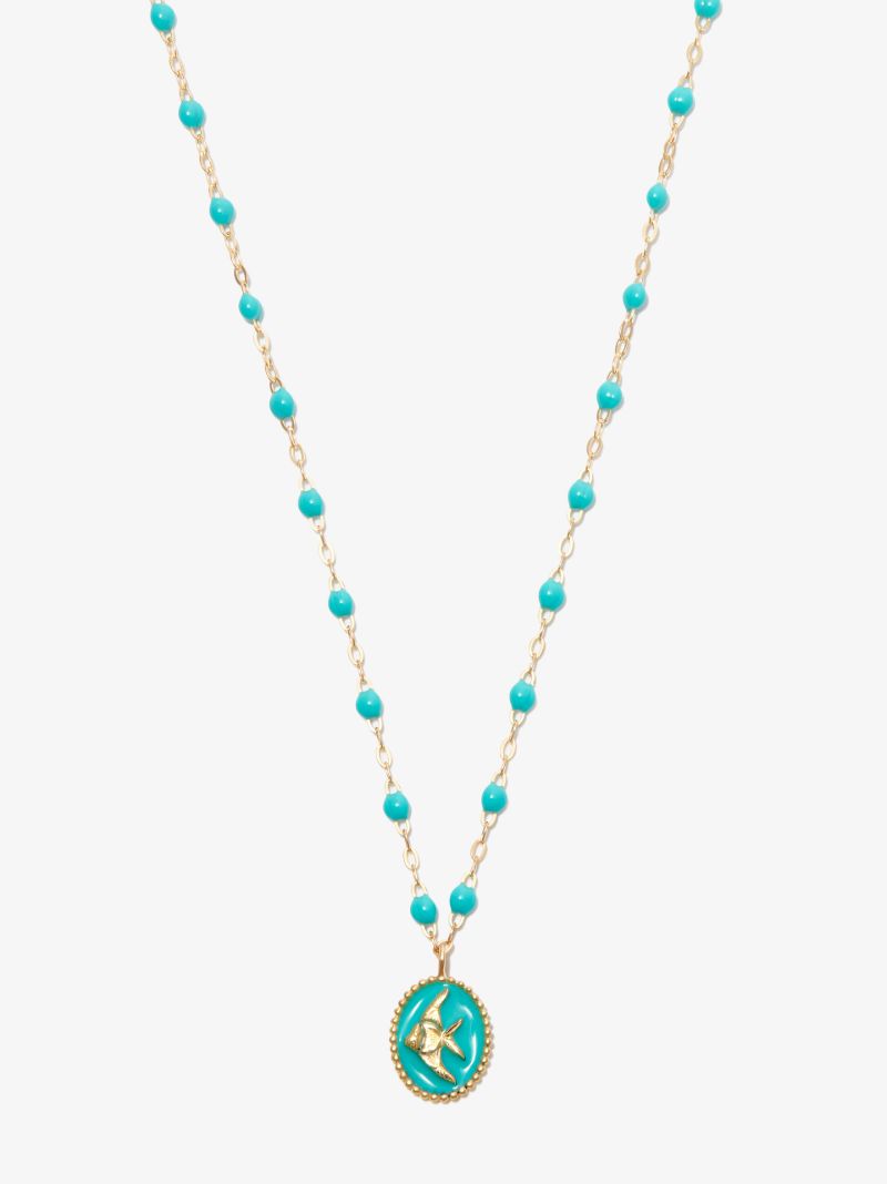 18k Yellow Gold Angelfish Enamel Pendant Necklace
