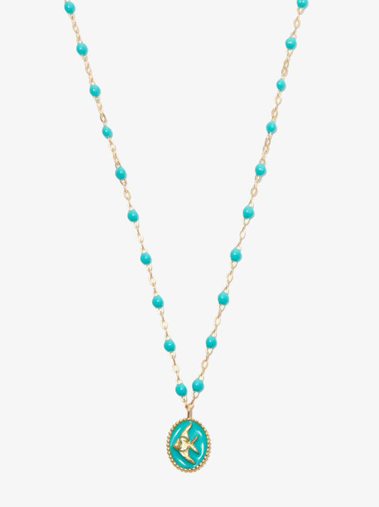 18k Yellow Gold Angelfish Enamel Pendant Necklace