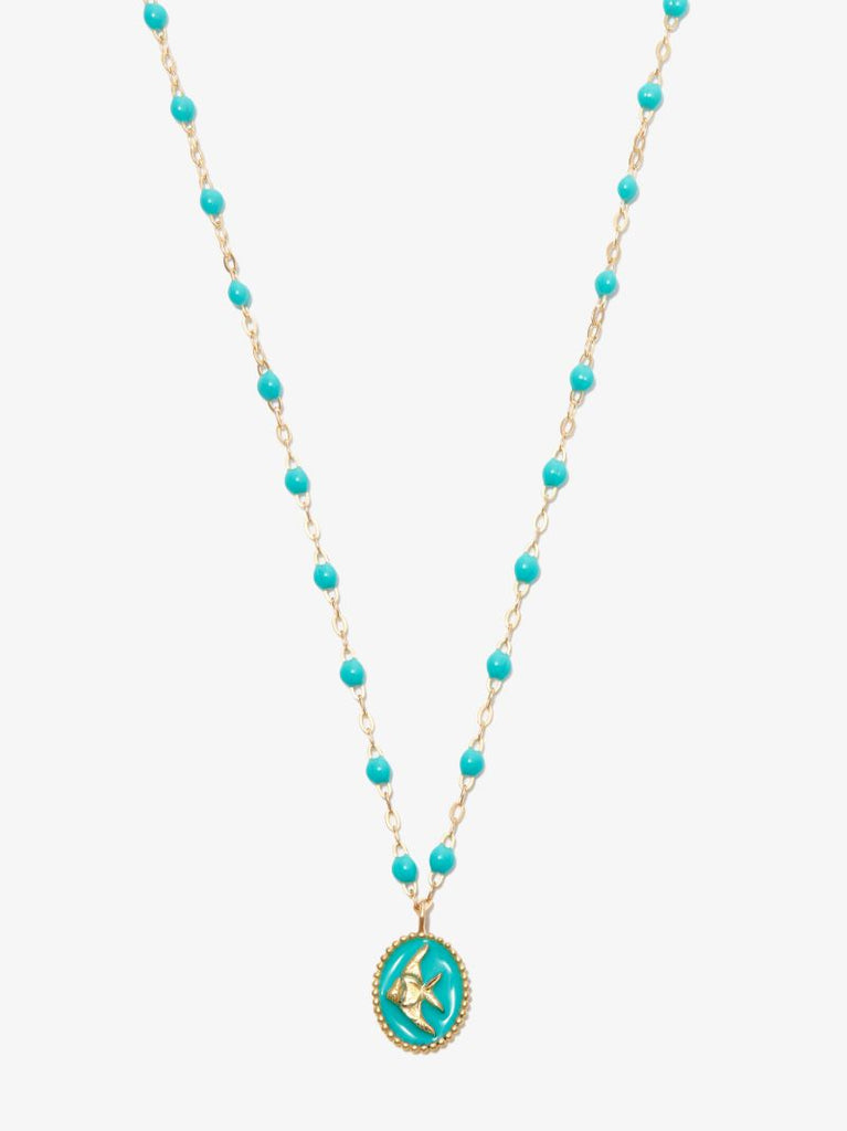 18k Yellow Gold Angelfish Enamel Pendant Necklace