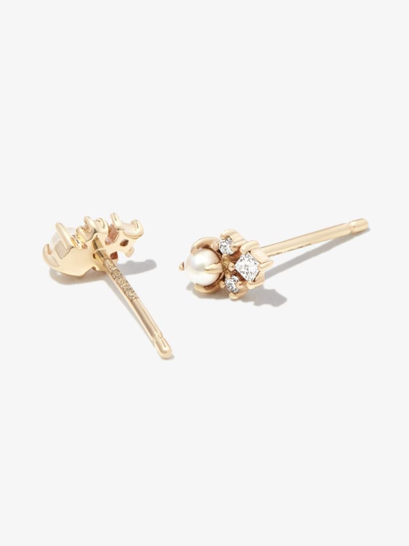14k Yellow Gold the Little Things Diamond Pearl Stud Earrings