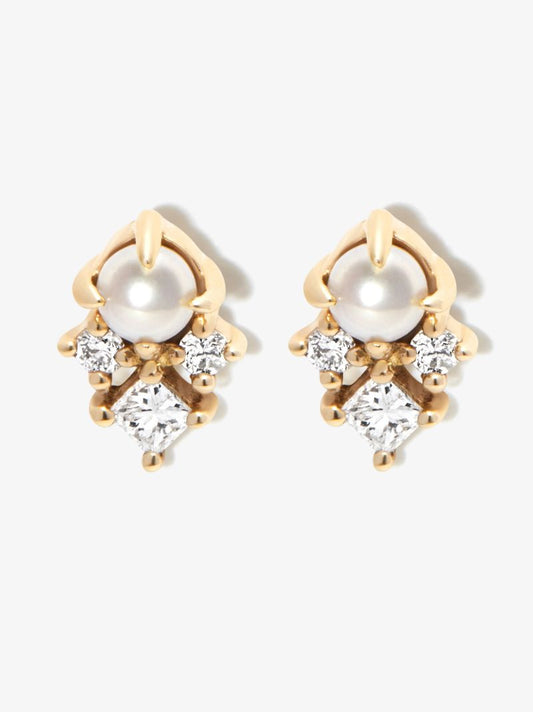14k Yellow Gold the Little Things Diamond Pearl Stud Earrings