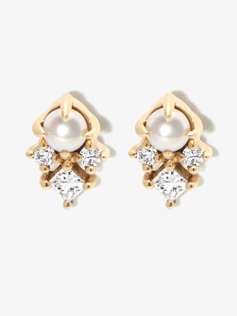 14k Yellow Gold the Little Things Diamond Pearl Stud Earrings