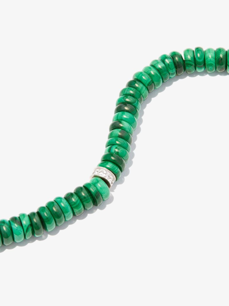 14k Yellow Gold Malachite Diamond Beaded Bracelet