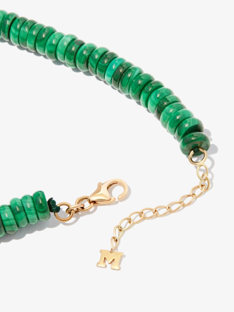 14k Yellow Gold Malachite Diamond Beaded Bracelet