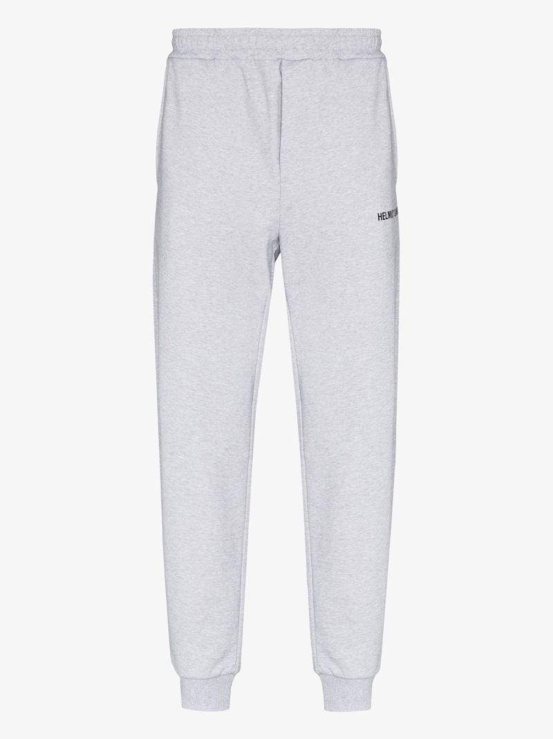 Grey Logo Print Tapered Track Pants